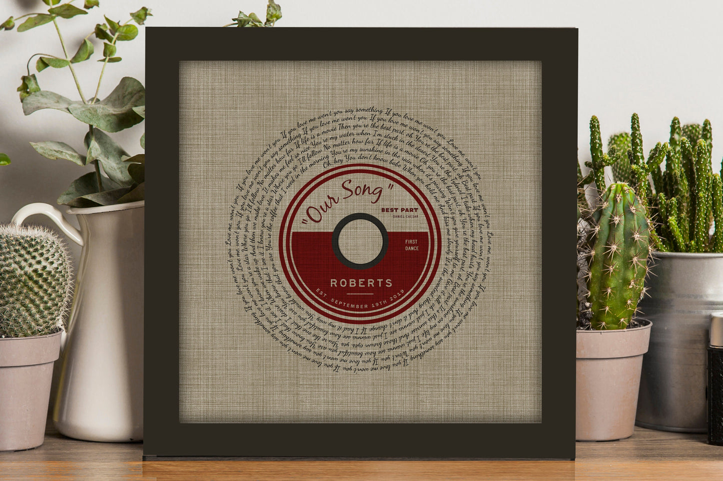 Belgian Linen, Framed First Dance Song Lyric Record - HoneycombProverbs - Gifts For The Couple - Record Album Lyrics Art