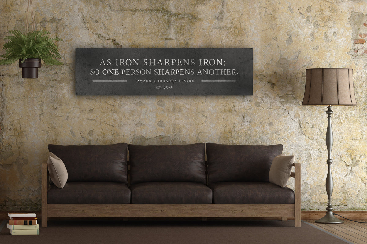 Iron Anniversary Gift, Iron Sharpens Iron Sign - HoneycombProverbs - Signs - Christian Wall Art