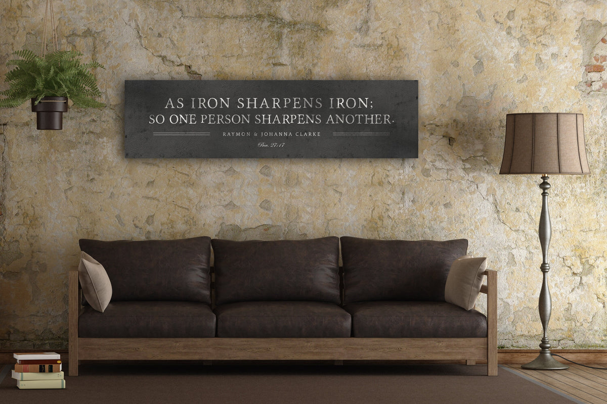 Iron Sharpens Iron Sign, Personalized Family Name Sign - HoneycombProverbs - Signs - Iron Anniversary Gifts