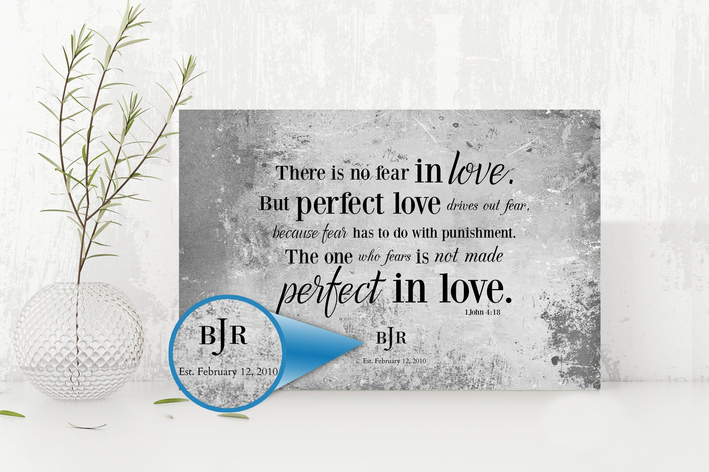 Monogrammed 1 John 4:18 Sign Custom Wedding Plaque - HoneycombProverbs - Wall Decor - Christian Wall Art