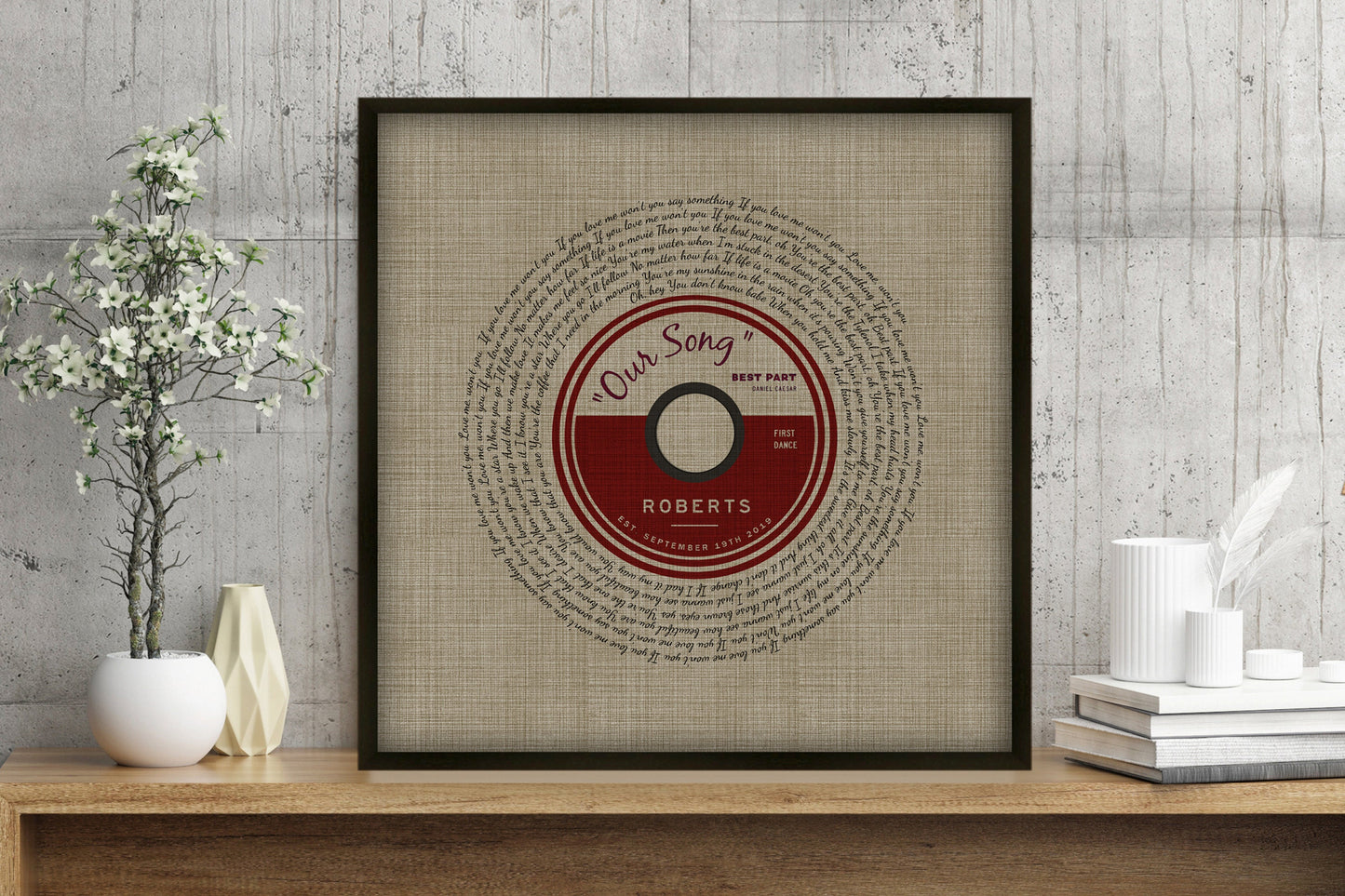 Belgian Linen, Framed First Dance Song Lyric Record - HoneycombProverbs - Gifts For The Couple - Record Album Lyrics Art