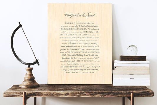Footprints poem, Wood gift for him, Footprints in the Sand on Wood, Wood Gift, 5 Year Wedding Anniversary Gift, Wood gift for Him, - HoneycombProverbs - Wall Hangings - Christian Wall Art