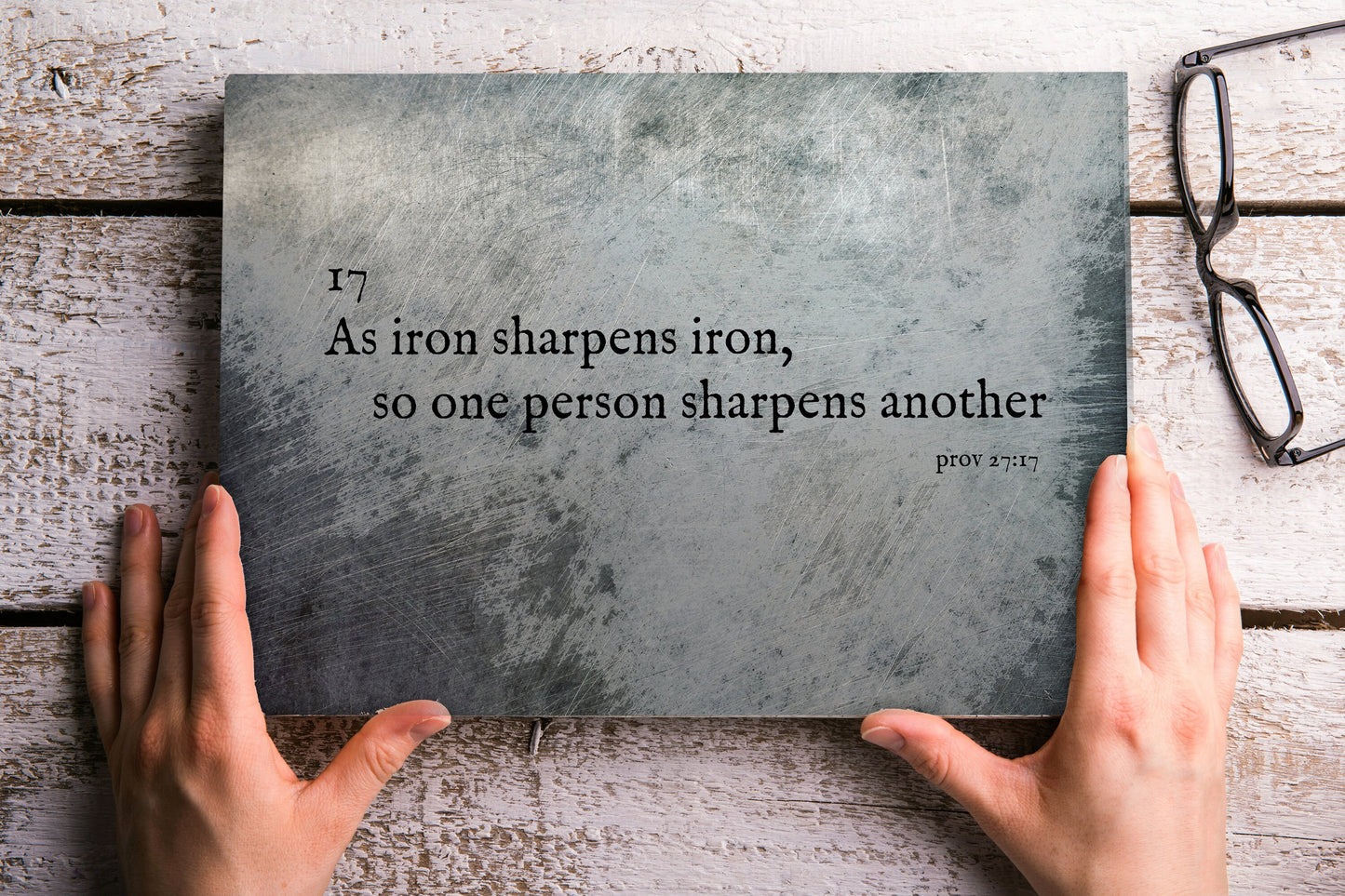 As Iron Sharpens Iron Farmhouse Industrial Metal Sign - HoneycombProverbs - Signs - Christian Wall Art
