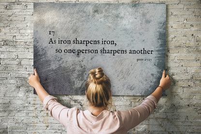 As Iron Sharpens Iron Farmhouse Industrial Metal Sign, size and option view, 10th anniversary tin