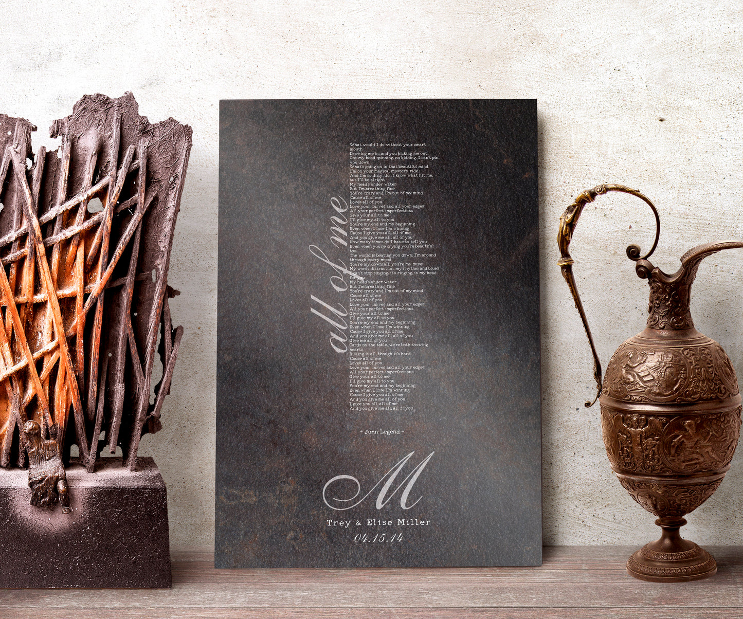 Monogrammed Wedding Song Lyric Sign - HoneycombProverbs - Gifts For The Couple - Iron Anniversary Gifts