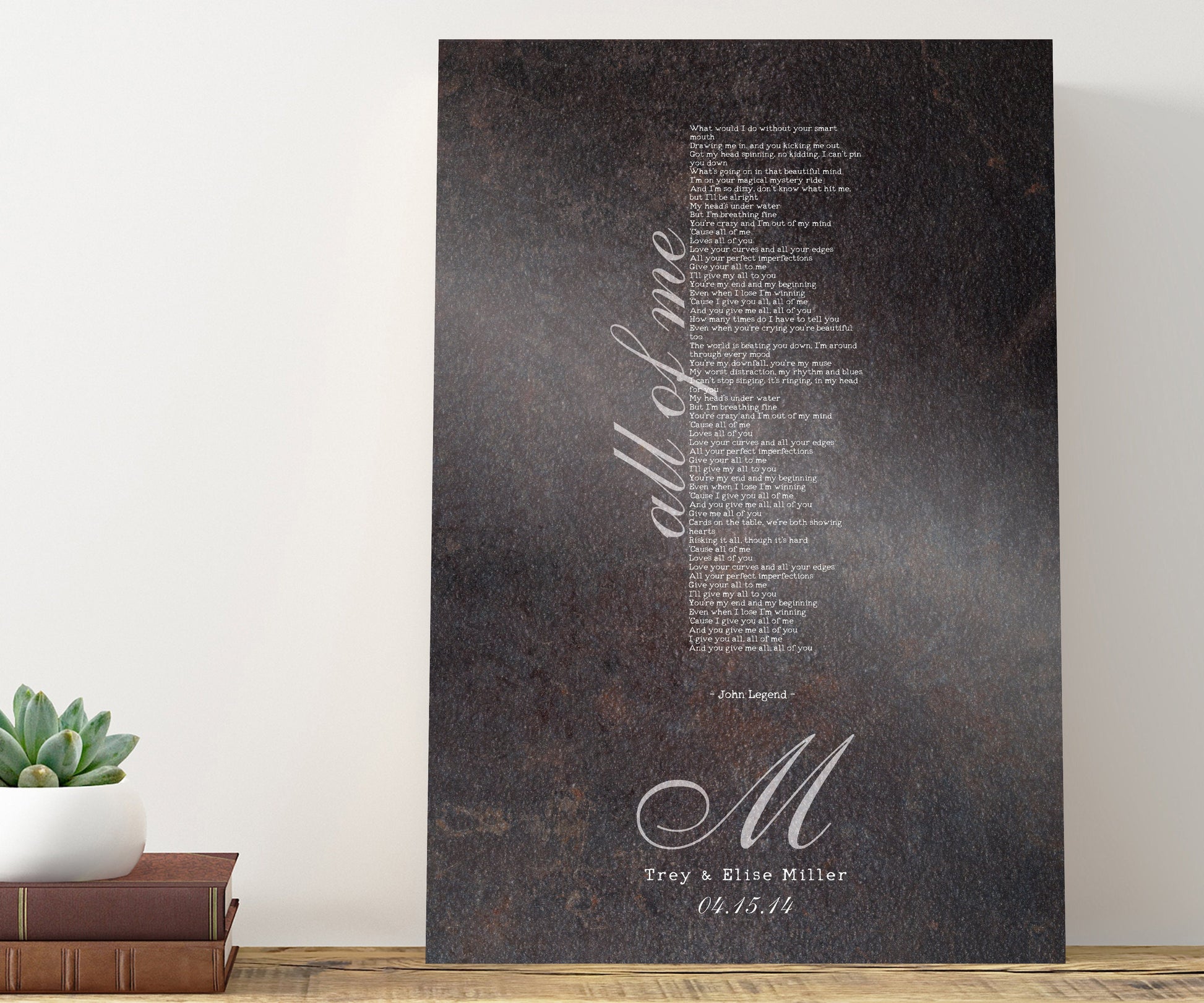 Monogrammed Wedding Song Lyric Sign - HoneycombProverbs - Gifts For The Couple - Iron Anniversary Gifts