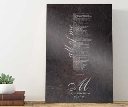 Monogrammed Wedding Song Lyric Sign - HoneycombProverbs - Signs - Iron Anniversary Gifts