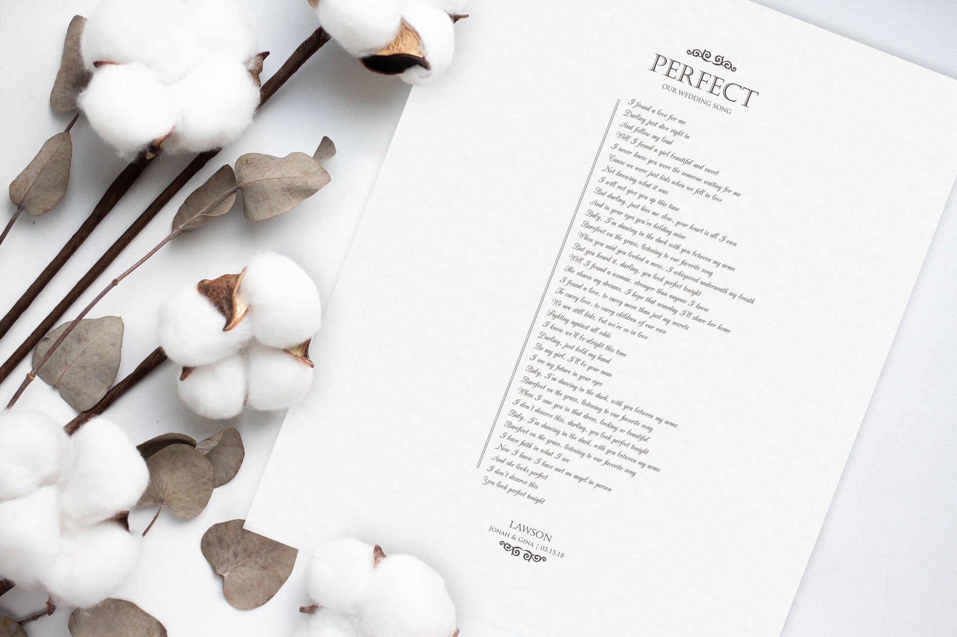 Framed Wedding Song on Pure Strathmore Cotton - HoneycombProverbs - Gifts For The Couple - 2nd Year Cotton Art