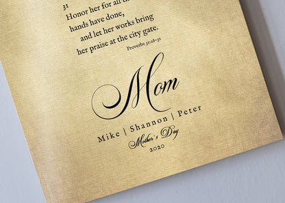 Proverbs 31 on Canvas, close-up detail, 2nd anniversary cotton