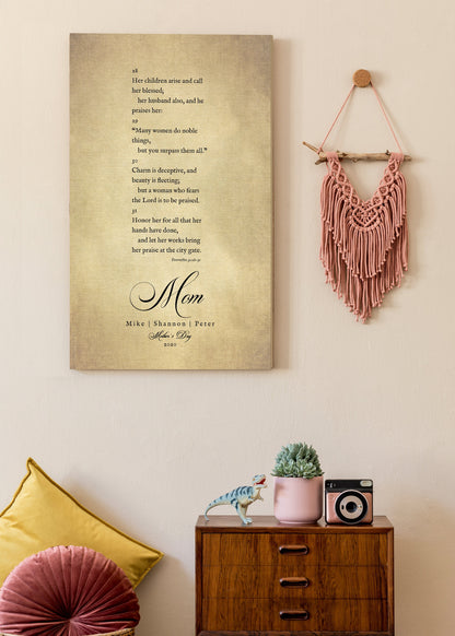 Proverbs 31 on Canvas, personalization detail, 2nd anniversary cotton