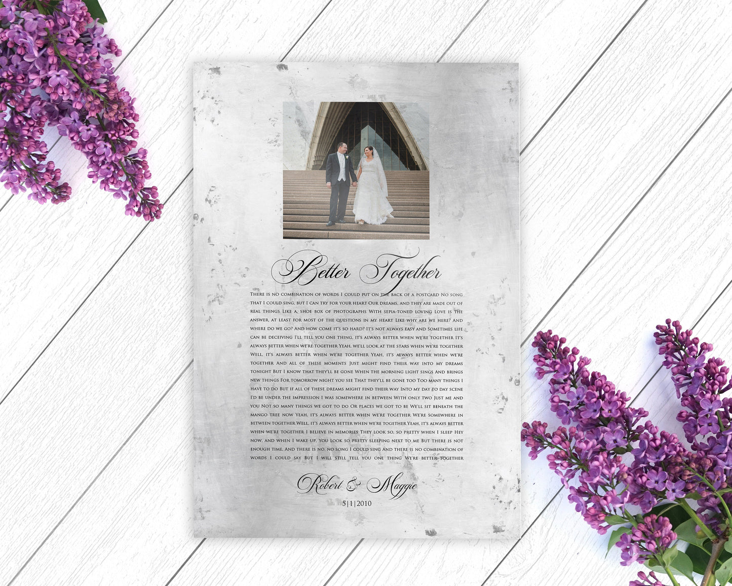 Distressed Tin Wedding Song Plaque with Photo - HoneycombProverbs - Signs - Tin Anniversary Gifts