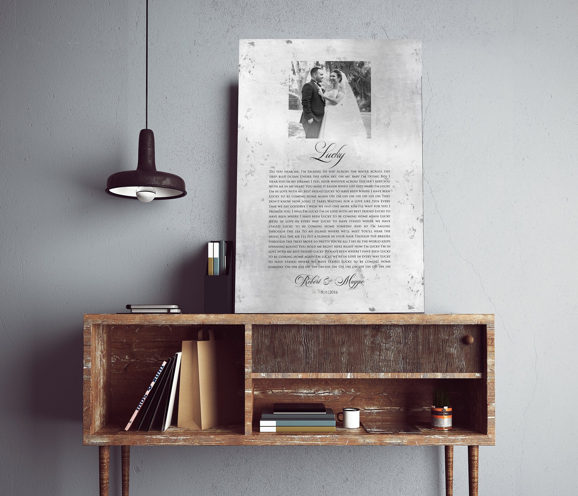 Distressed Tin Wedding Song Plaque with Photo - HoneycombProverbs - Signs - Tin Anniversary Gifts