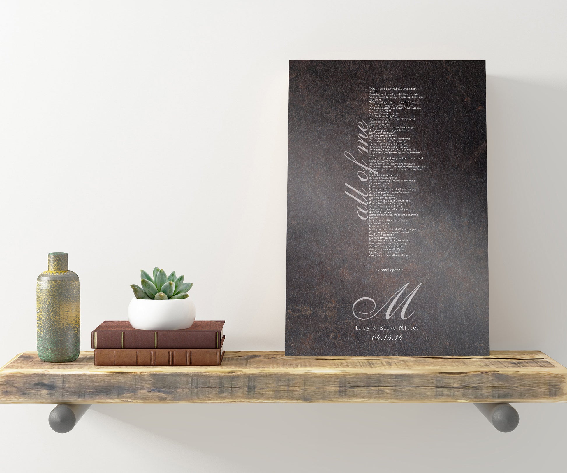 Monogrammed Wedding Song Lyric Sign - HoneycombProverbs - Signs - Iron Anniversary Gifts