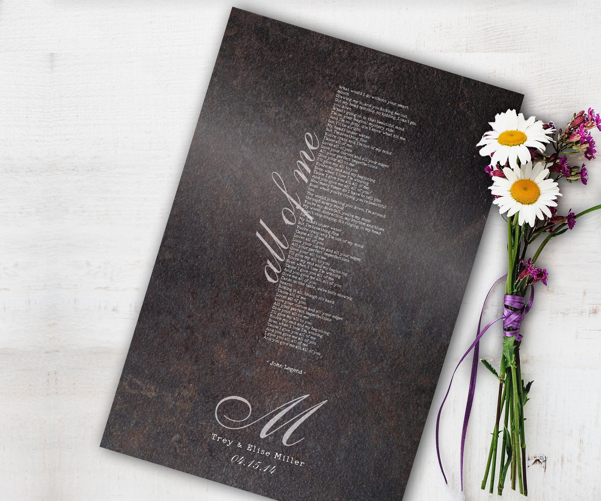 Monogrammed Wedding Song Lyric Sign - HoneycombProverbs - Gifts For The Couple - Iron Anniversary Gifts