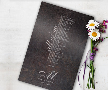 Monogrammed Wedding Song Lyric Sign - HoneycombProverbs - Signs - Iron Anniversary Gifts