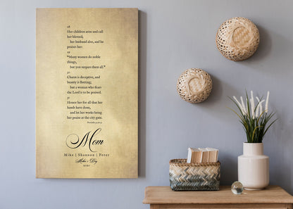Proverbs 31 on Canvas, 2nd anniversary cotton scripture wall art by Honeycomb Proverbs