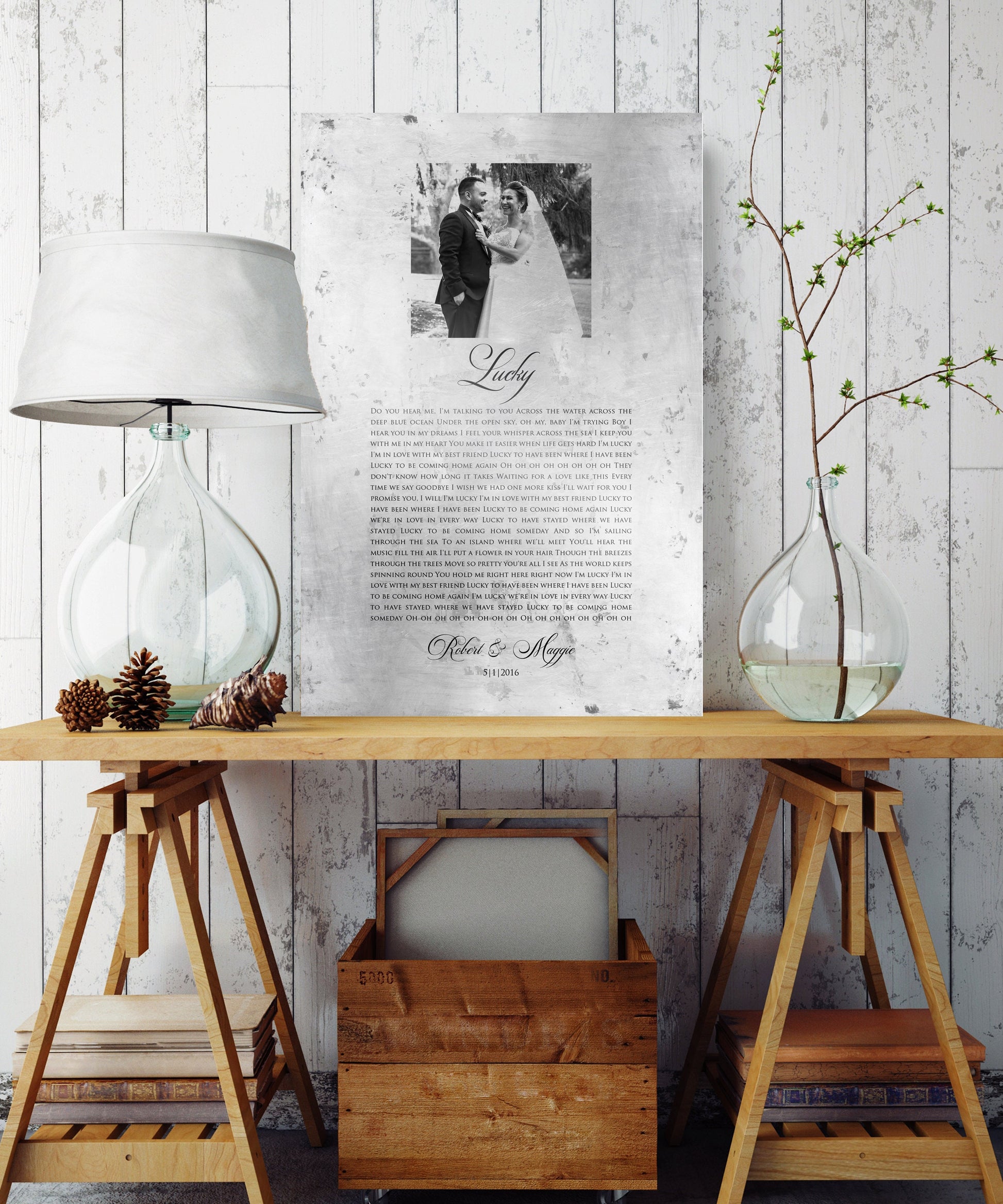 Distressed Tin Wedding Song Plaque with Photo - HoneycombProverbs - Signs - Tin Anniversary Gifts