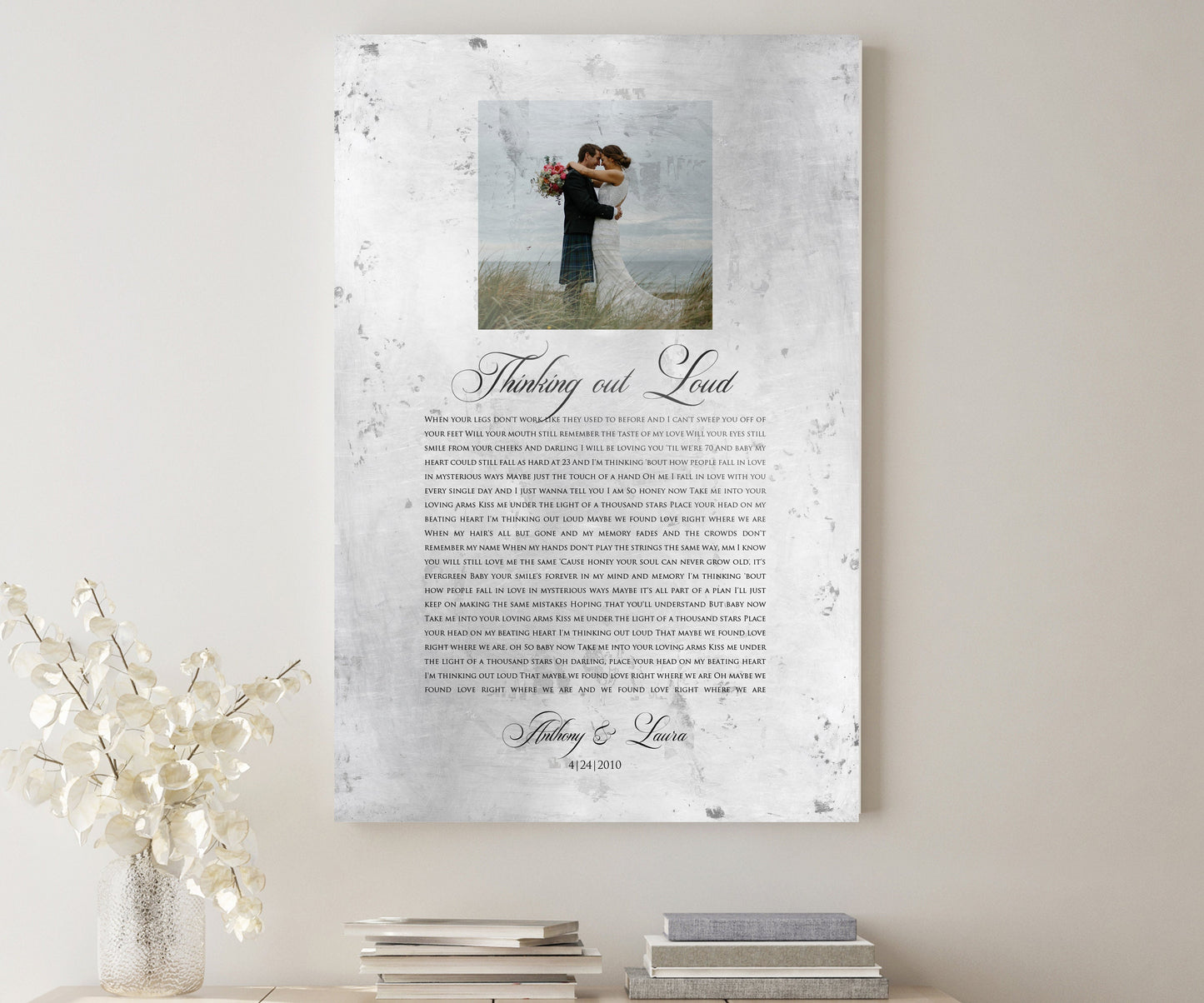 Distressed Tin Wedding Song Plaque with Photo - HoneycombProverbs - Signs - Tin Anniversary Gifts