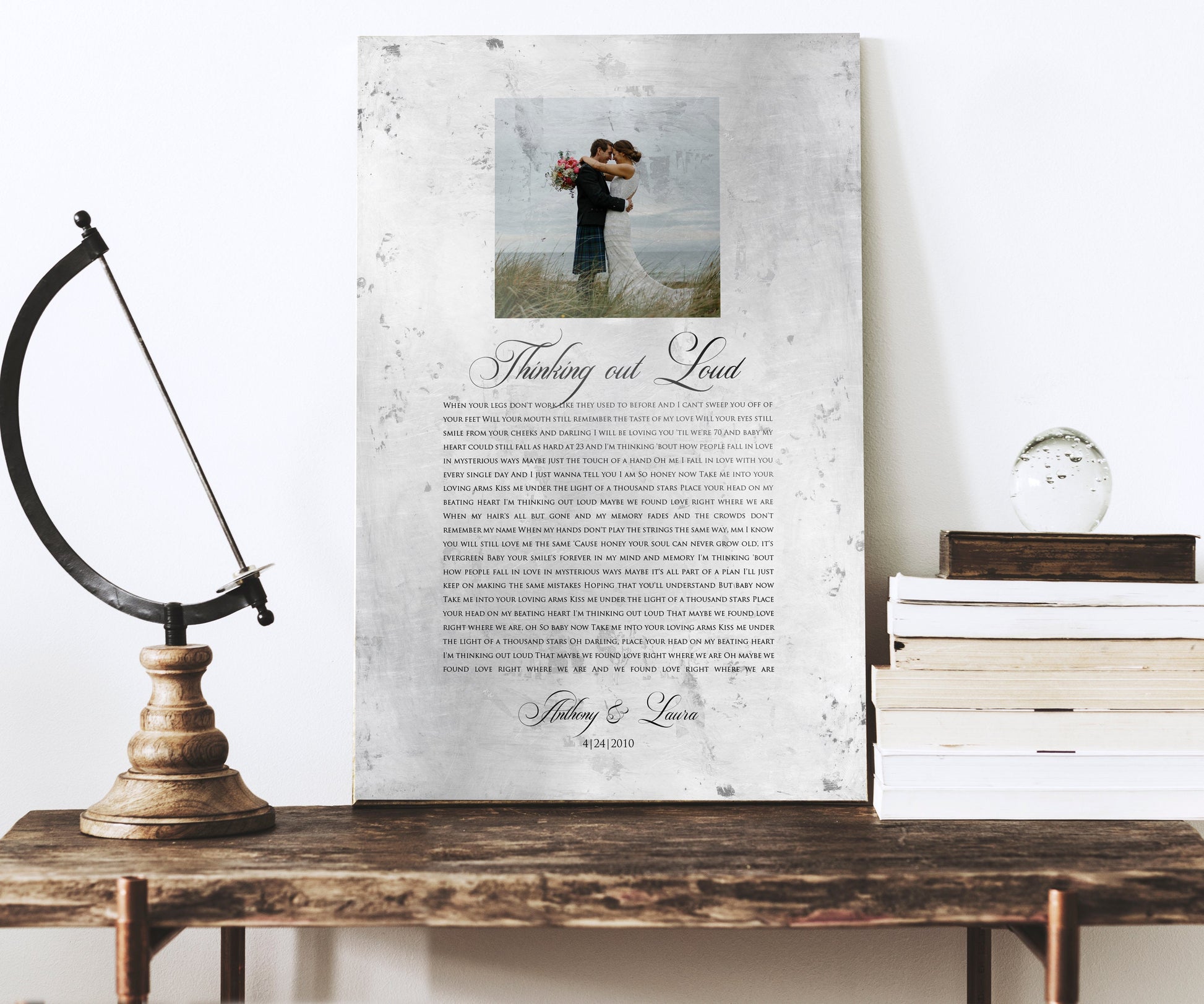 Distressed Tin Wedding Song Plaque with Photo - HoneycombProverbs - Signs - Tin Anniversary Gifts