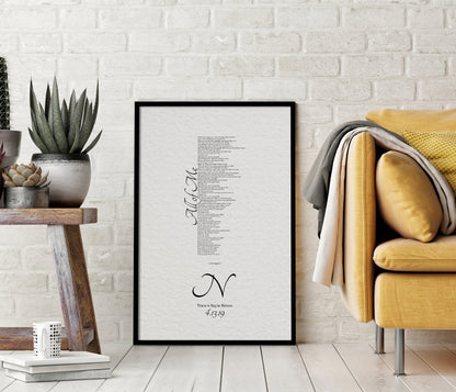 1 Year Anniversary Gift for Wife, 1st Anniversary Gift for Husband, Anniversary Paper Gift, Personalized Anniversary Gift, Wedding Song Gift - HoneycombProverbs - Giclée - 1st Year Paper Gifts