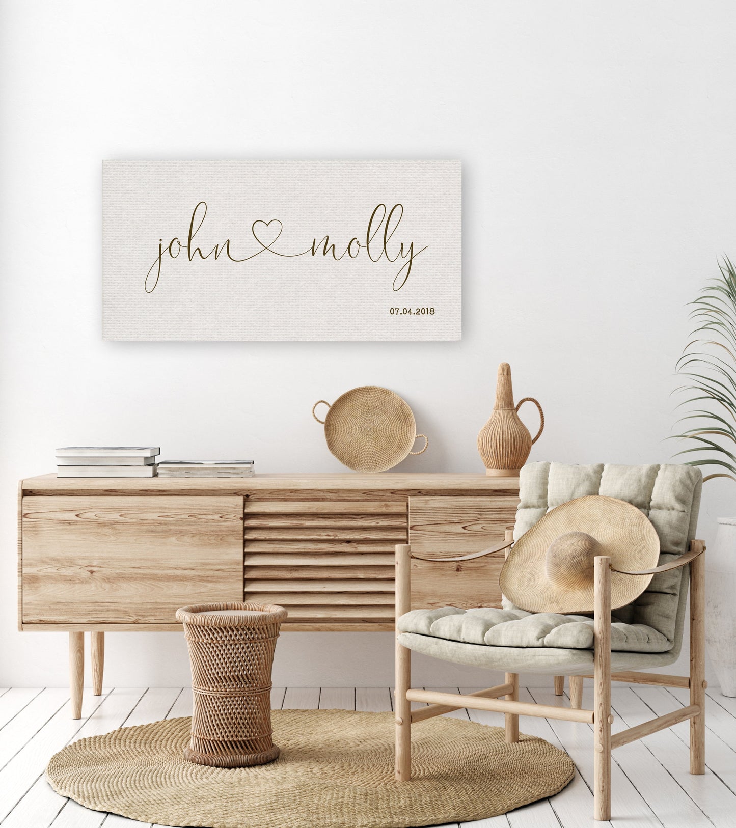 Cotton Heart Connected Names Est Canvas - HoneycombProverbs - Giclée - 2nd Year Cotton Art