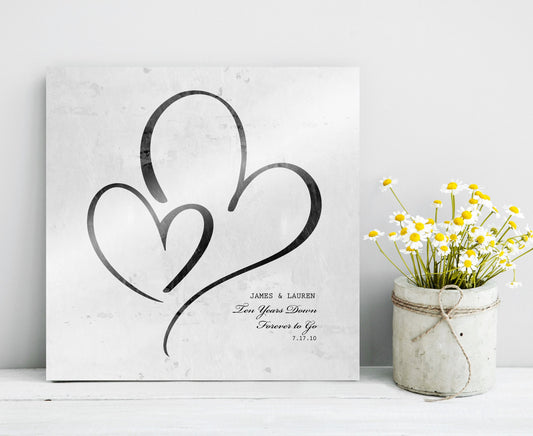 Ten Years Down Personalized Hearts Plaque on Tin - HoneycombProverbs - Gifts For The Couple - Tin Anniversary Gifts