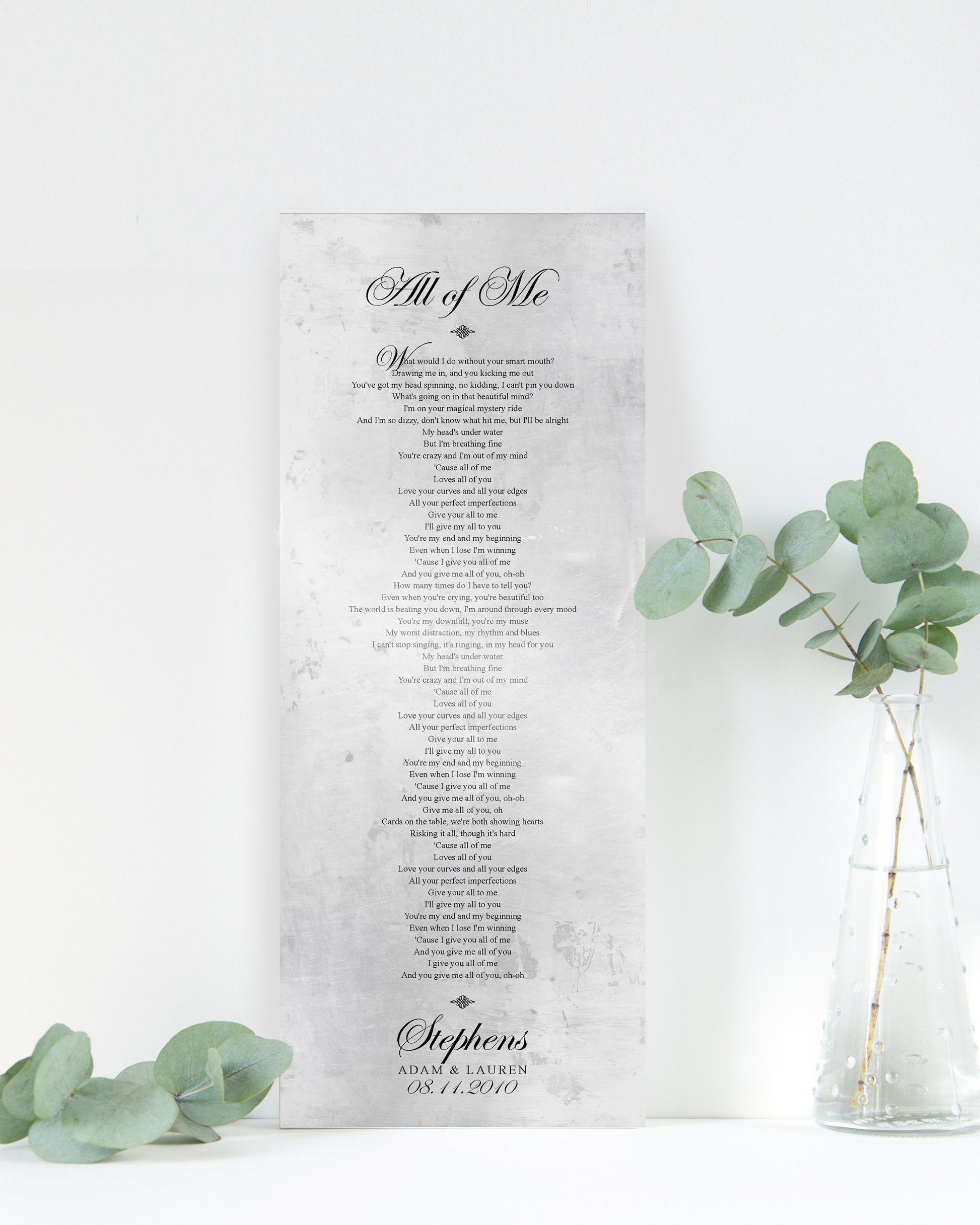 Shabby Chic Wedding Song Sign on Tarnished Tin - HoneycombProverbs - Gifts For The Couple - Vintage Lyrics Wall Art