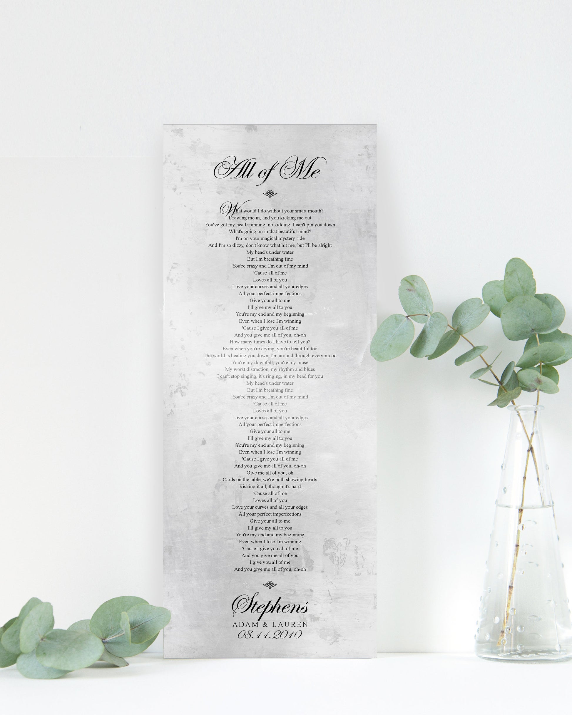 Shabby Chic Wedding Song Sign on Tarnished Tin - HoneycombProverbs - Gifts For The Couple - Vintage Lyrics Wall Art