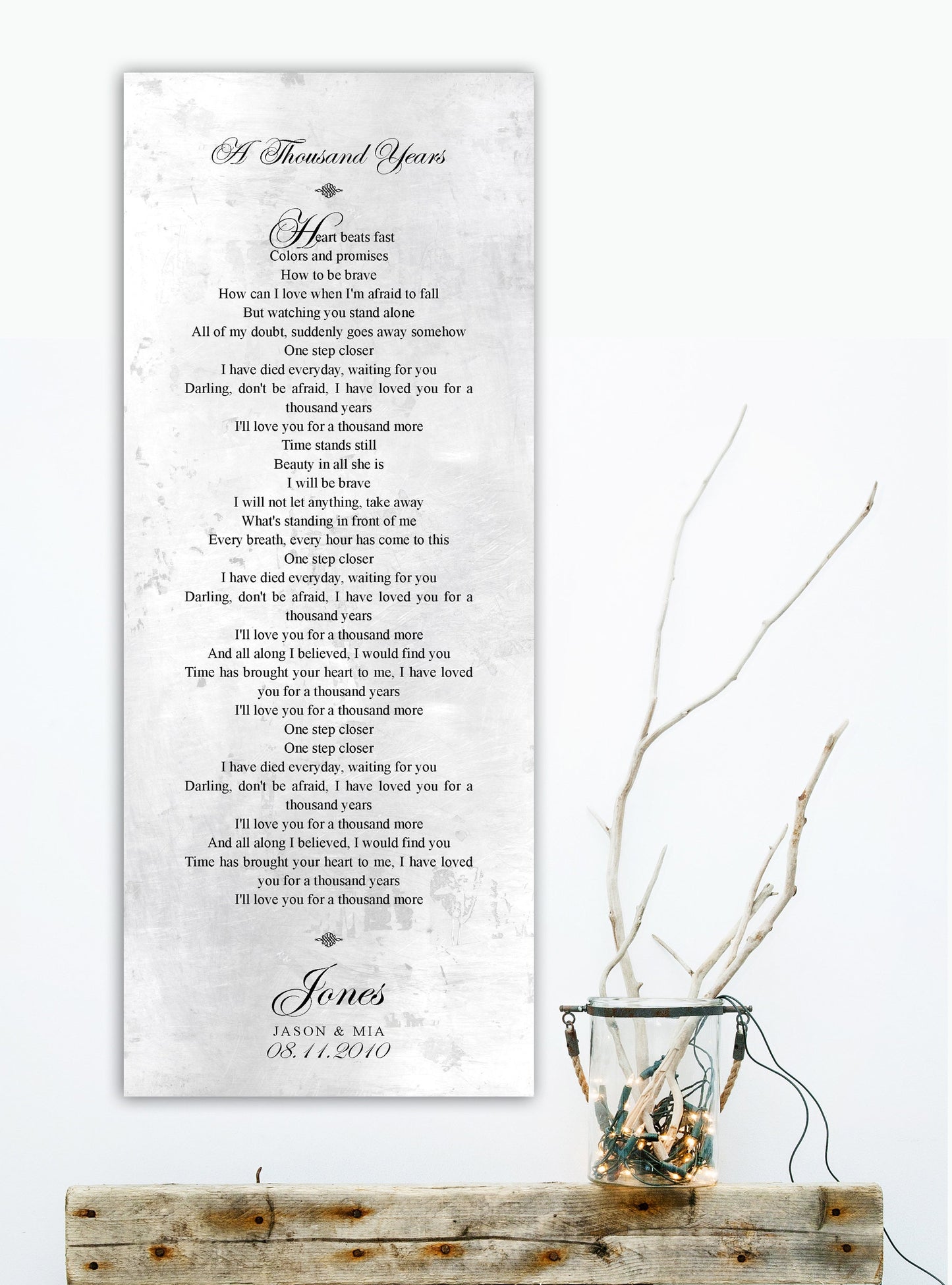 Shabby Chic Wedding Song Sign on Tarnished Tin - HoneycombProverbs - Gifts For The Couple - Vintage Lyrics Wall Art