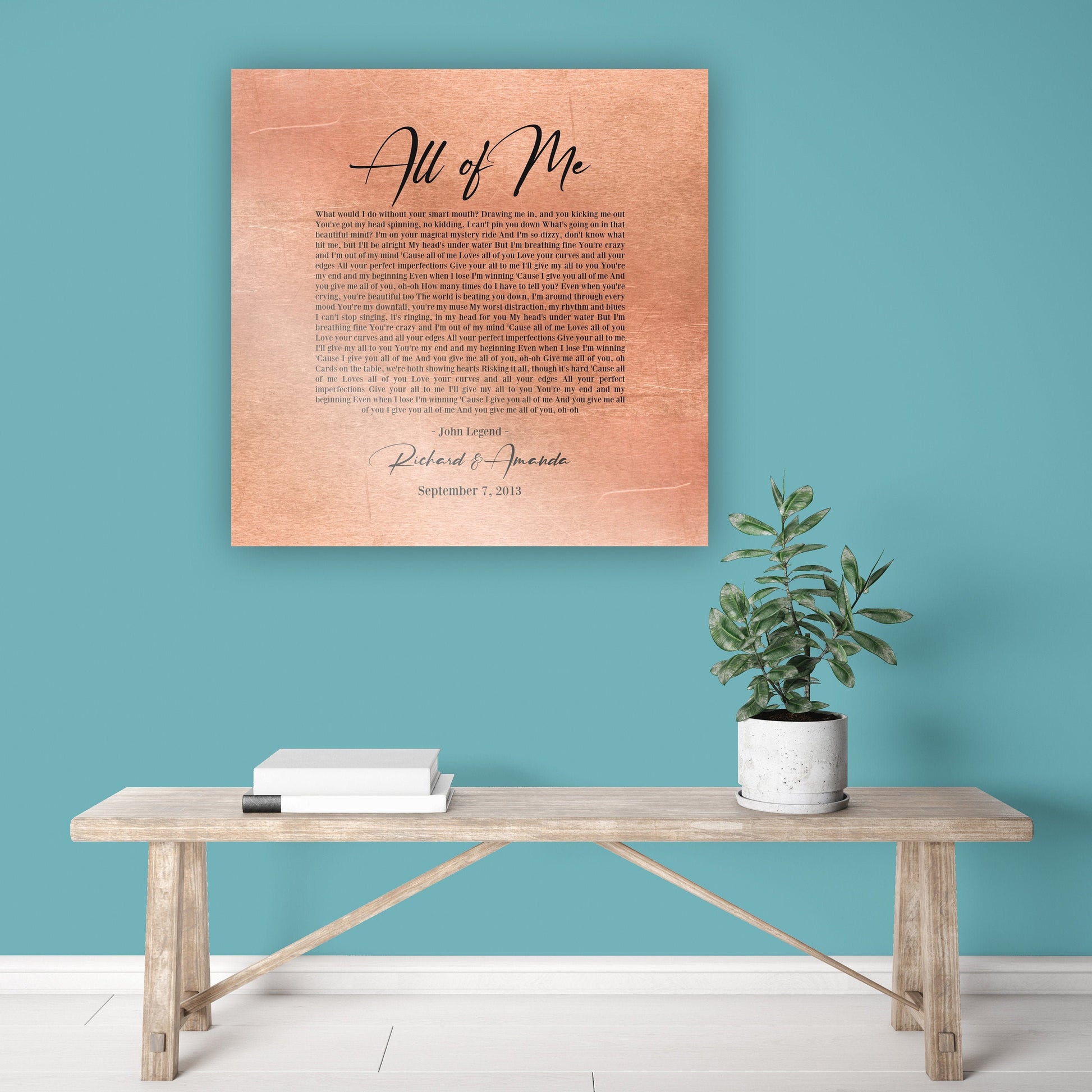 Personalized Copper Song Lyric Sign - HoneycombProverbs - Wall Decor - Copper Anniversary Gifts