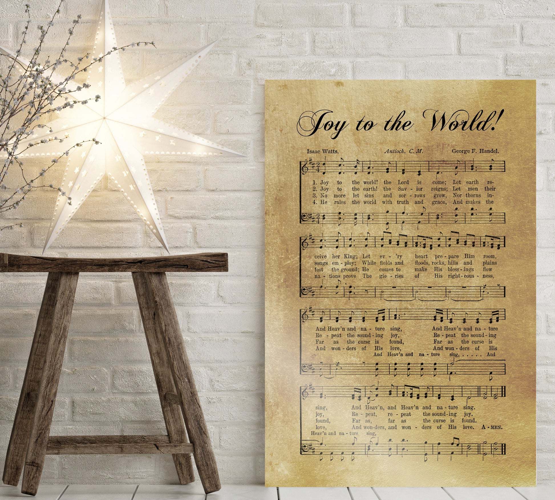 Christmas Carol Sign: "Joy to the World" in Rustic Gold - HoneycombProverbs - Signs - 