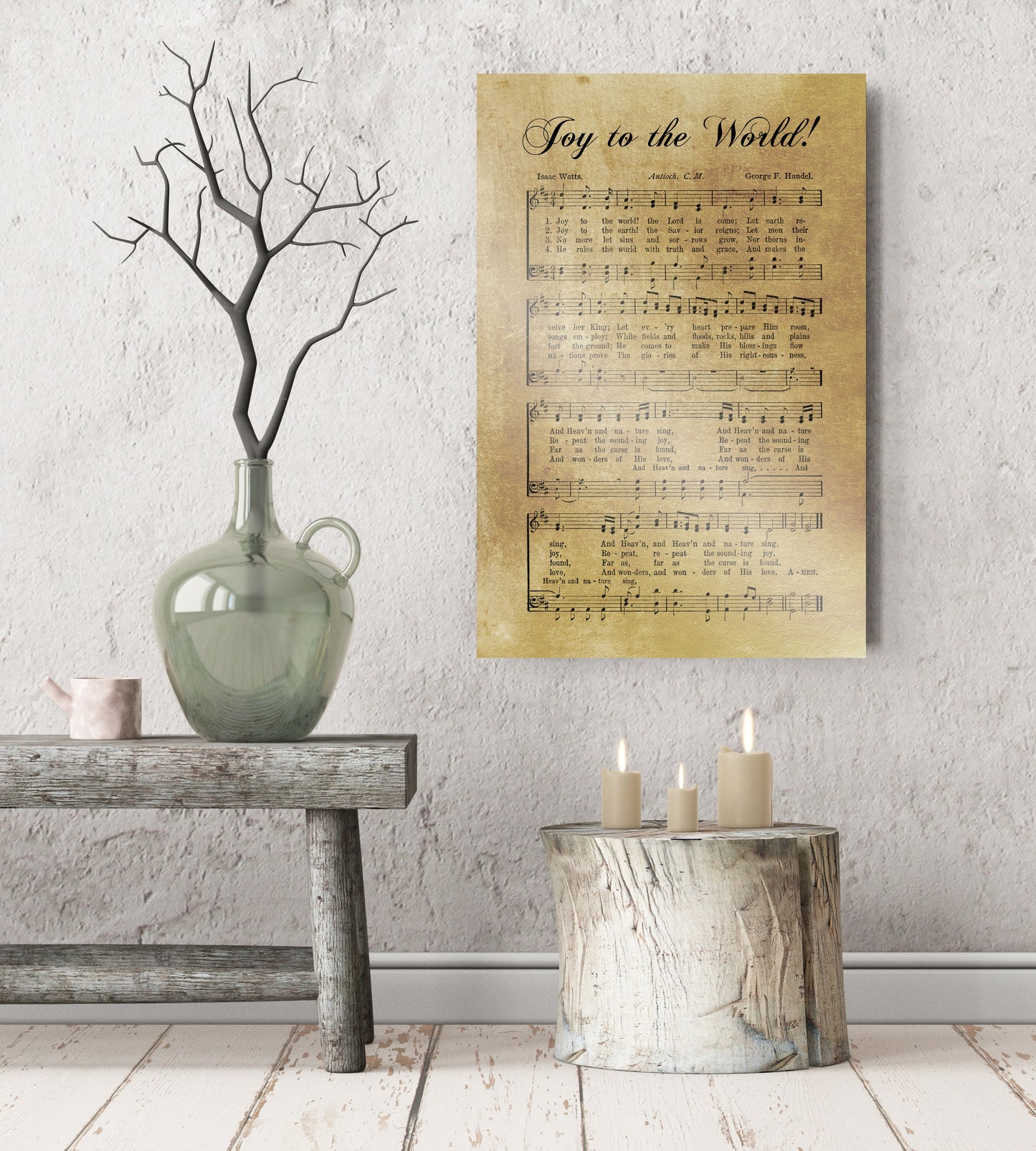 Christmas Carol Sign: "Joy to the World" in Rustic Gold - HoneycombProverbs - Signs - 