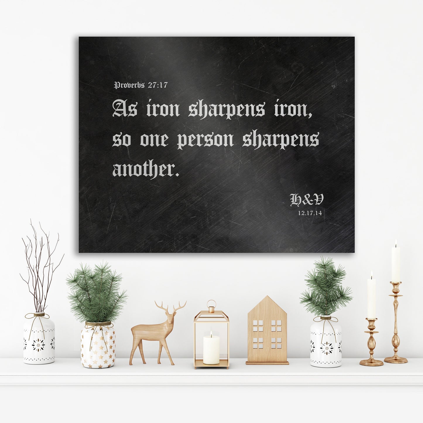 As Iron Sharpens Iron; Old English Metal Wall Art - HoneycombProverbs - Gifts For The Couple - Christian Wall Art