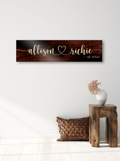 Heart Connected Names, personalization detail, 8th anniversary bronze