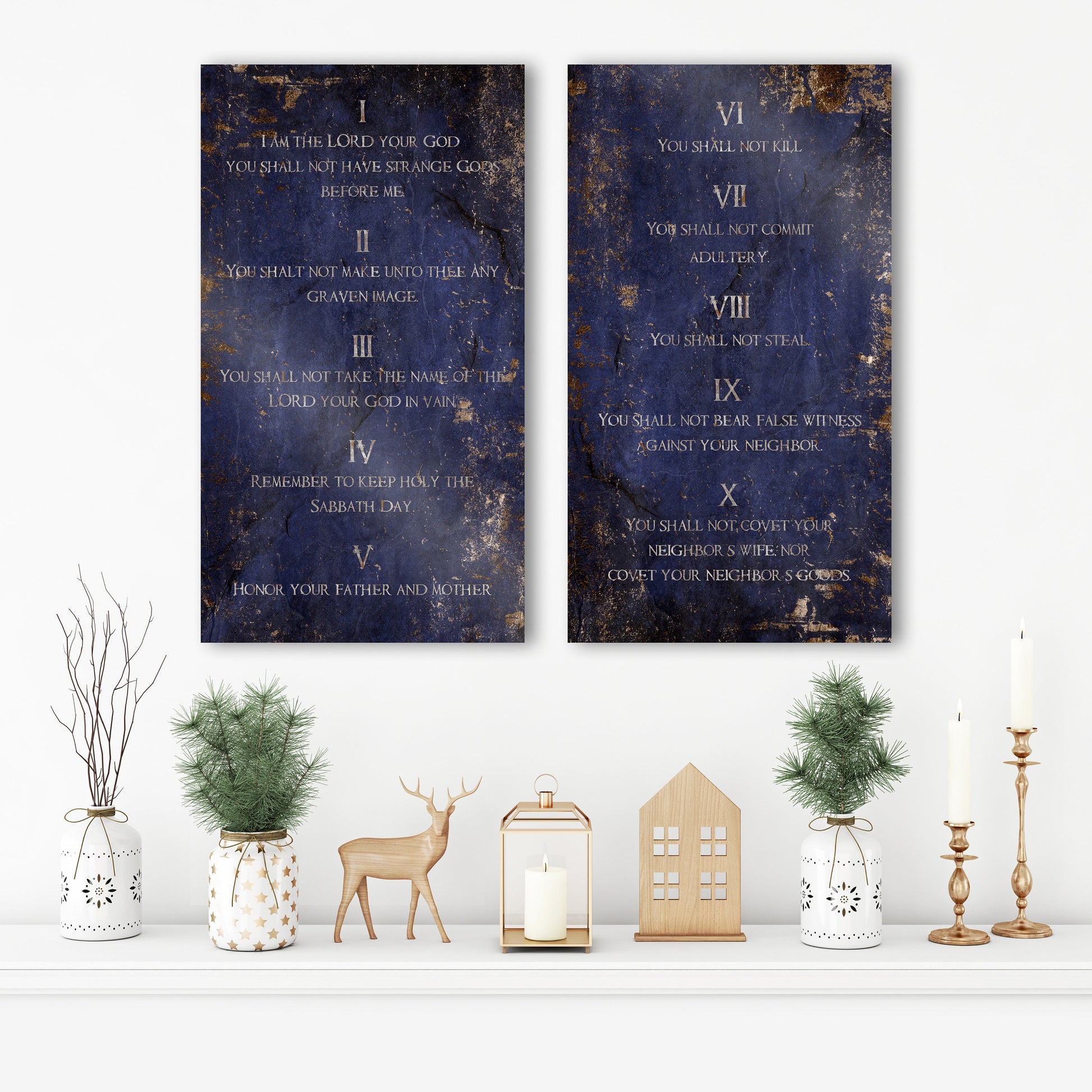 Saphire-Stone Inspired, Ten Commandments Metal Tablets - HoneycombProverbs - Signs - Christian Wall Art