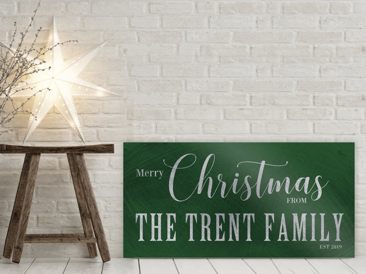 Retro Family Name Holiday Sign in Green - HoneycombProverbs - Signs - 