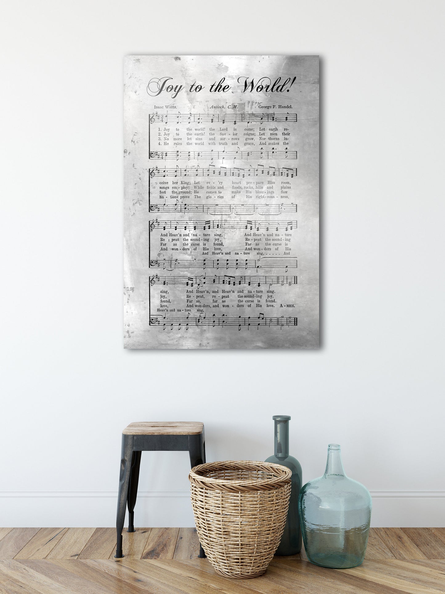 Christmas Carol Sign: "Joy to the World" in Rustic Silver - HoneycombProverbs - Signs - 