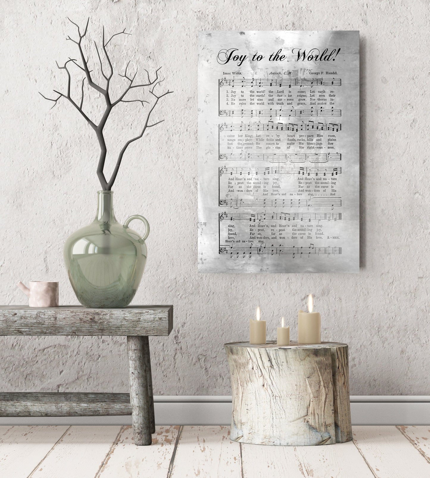 Christmas Carol Sign: "Joy to the World" in Rustic Silver - HoneycombProverbs - Signs - 