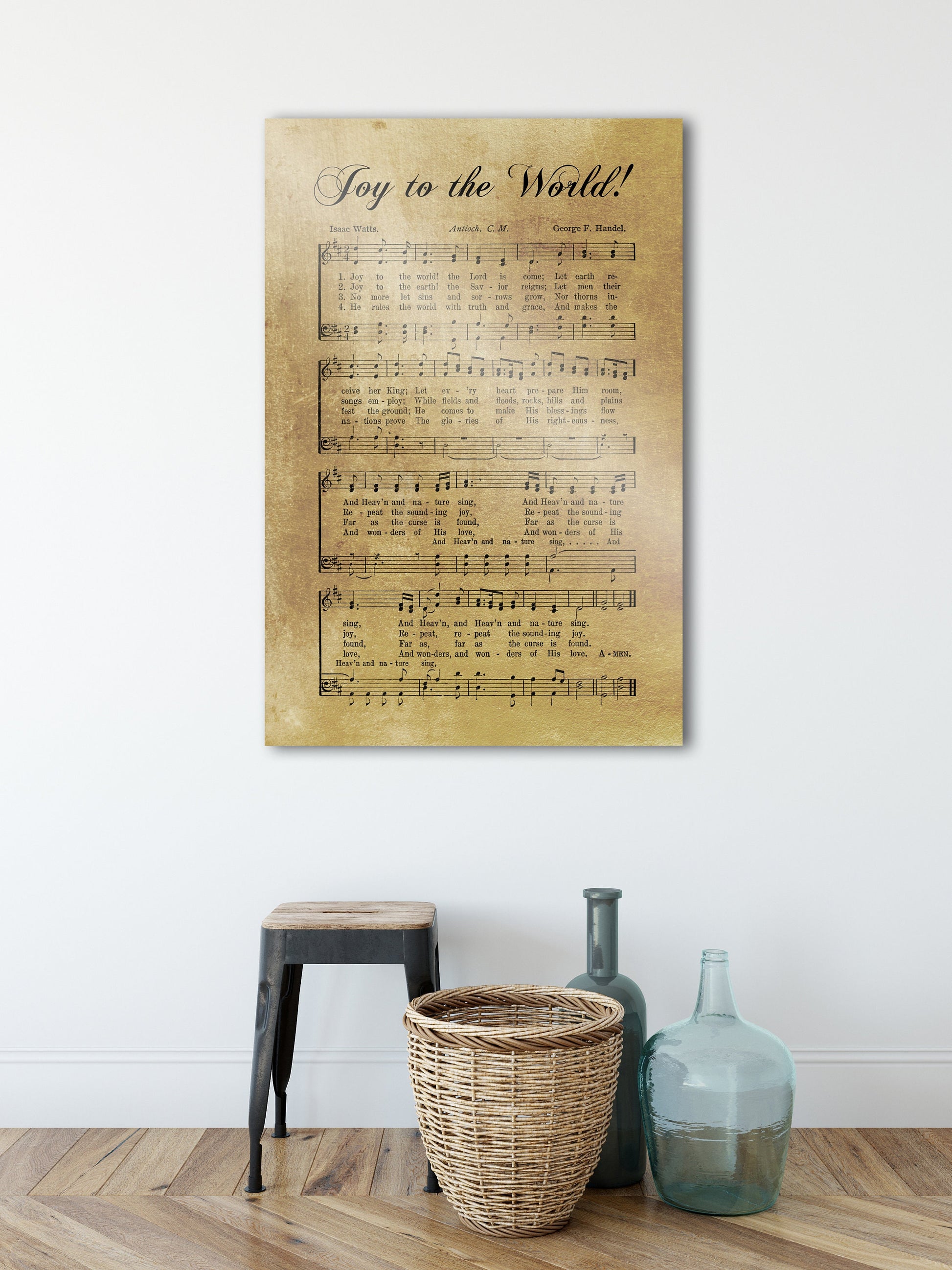 Christmas Carol Sign: "Joy to the World" in Rustic Gold - HoneycombProverbs - Signs - 