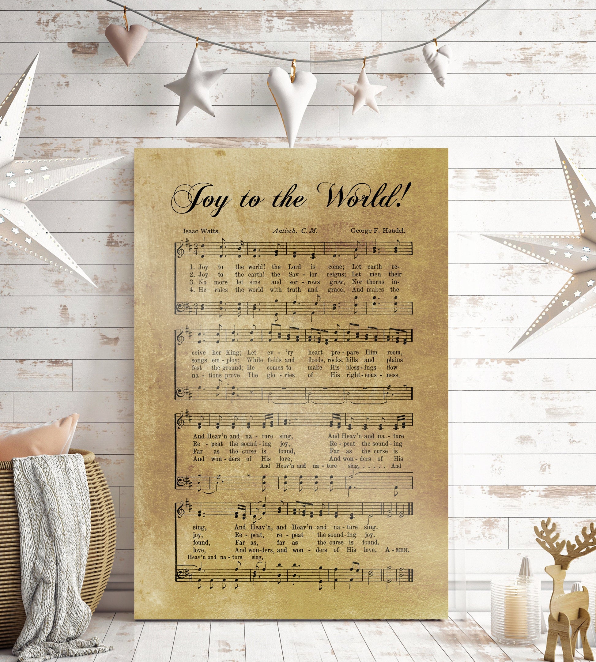 Christmas Carol Sign: "Joy to the World" in Rustic Gold - HoneycombProverbs - Signs - 