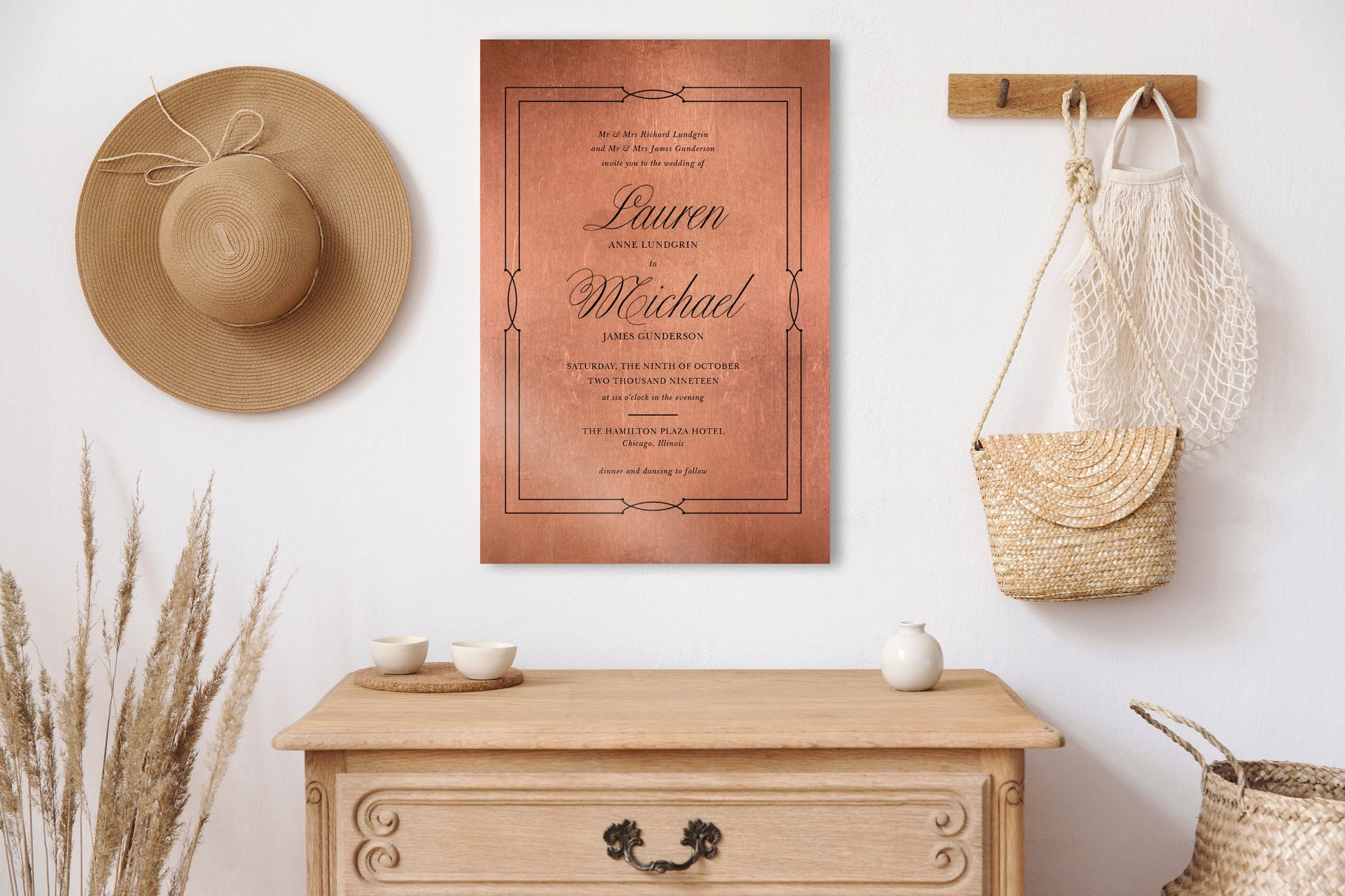 Inscribed Wedding Invitation on Metal - HoneycombProverbs - Gifts For The Couple - Bronze Anniversary Gifts