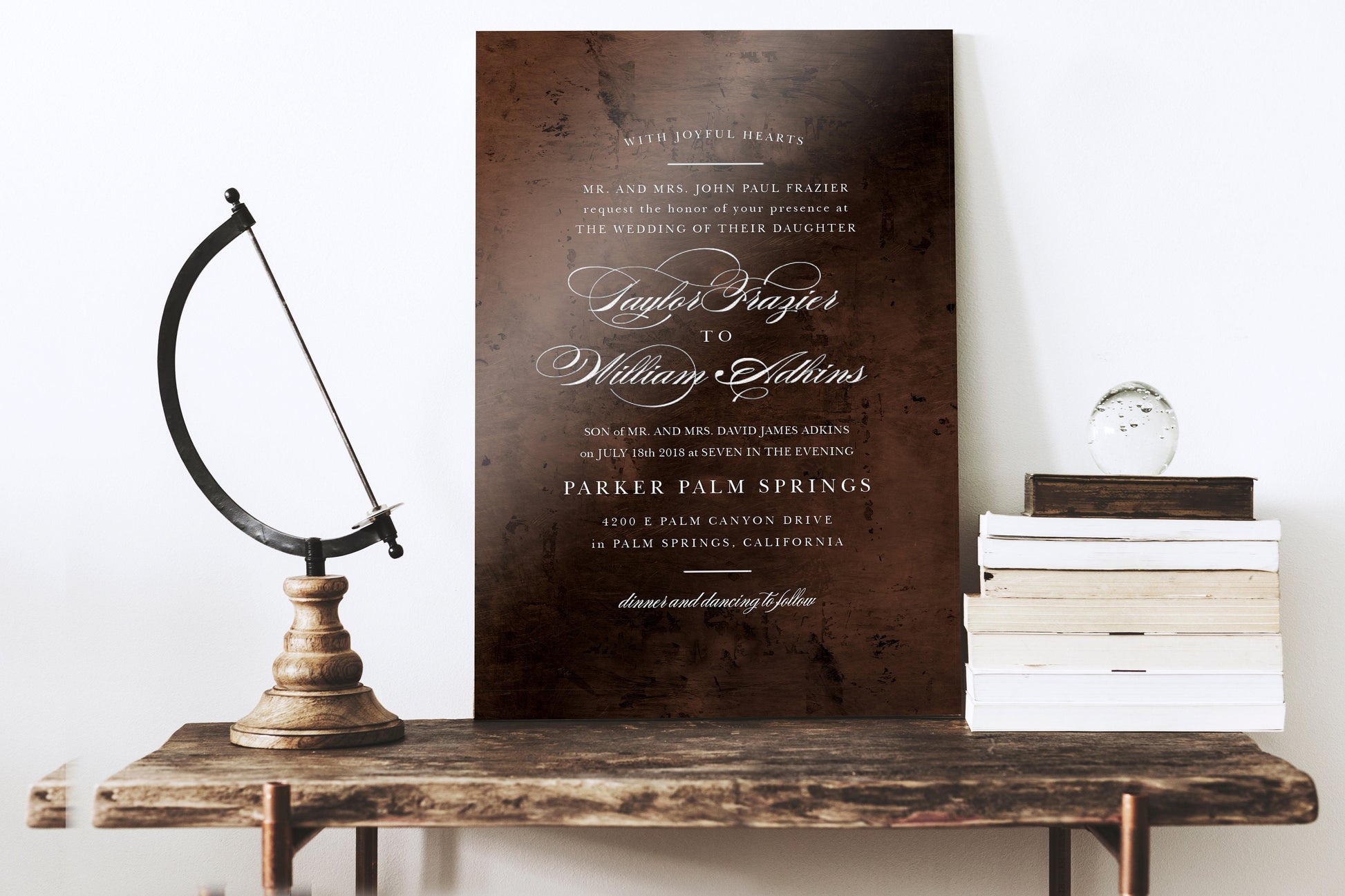 Inscribed Wedding Invitation on Metal - HoneycombProverbs - Gifts For The Couple - Bronze Anniversary Gifts