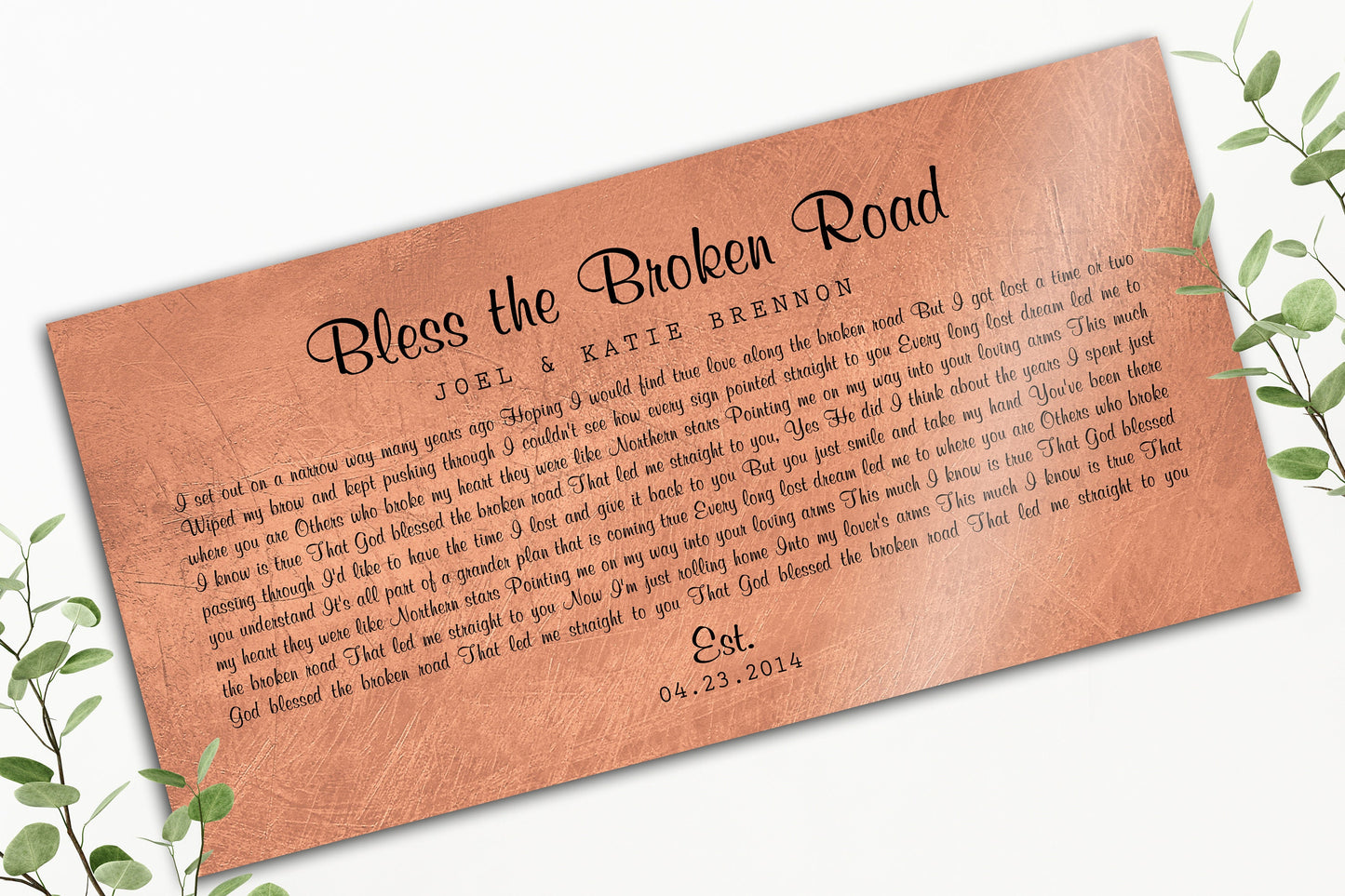 Personalized Distressed Copper Large Song Lyric Sign - HoneycombProverbs - Signs - Copper Anniversary Gifts