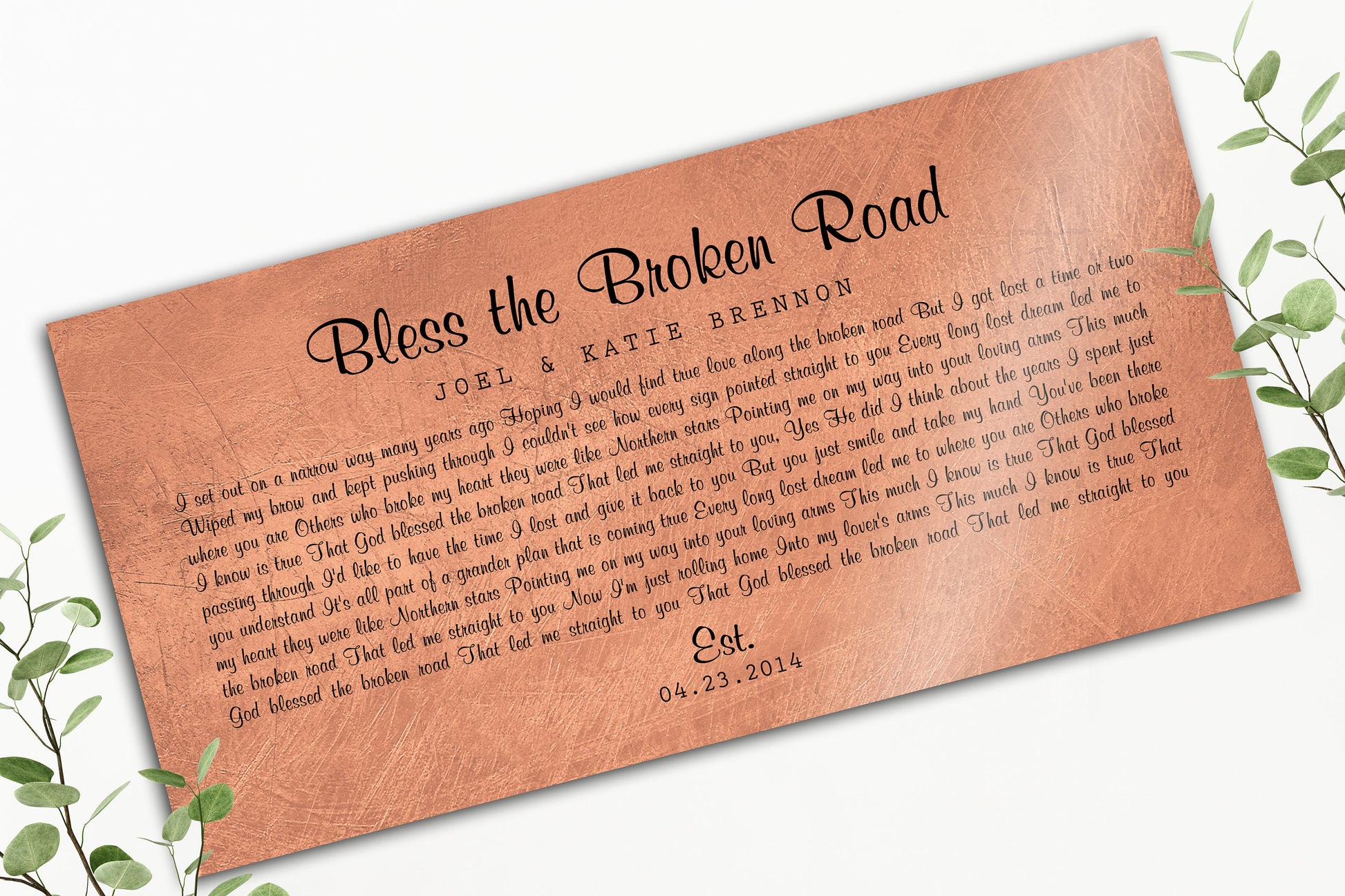 Personalized Distressed Copper Large Song Lyric Sign - HoneycombProverbs - Signs - Copper Anniversary Gifts