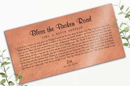 Personalized Distressed Copper Large Song Lyric Sign, close-up detail, 7th anniversary copper