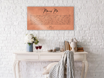 Personalized Distressed Copper Large Song Lyric Sign, size and option view, 7th anniversary copper