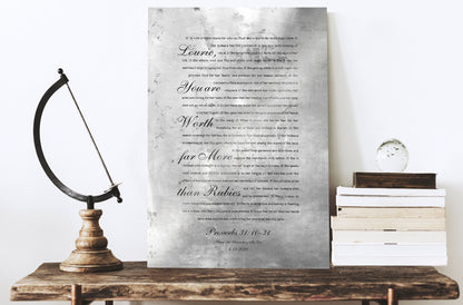 Worth Far More than Rubies Personalized Scripture for Her - HoneycombProverbs - Signs - Christian Wall Art