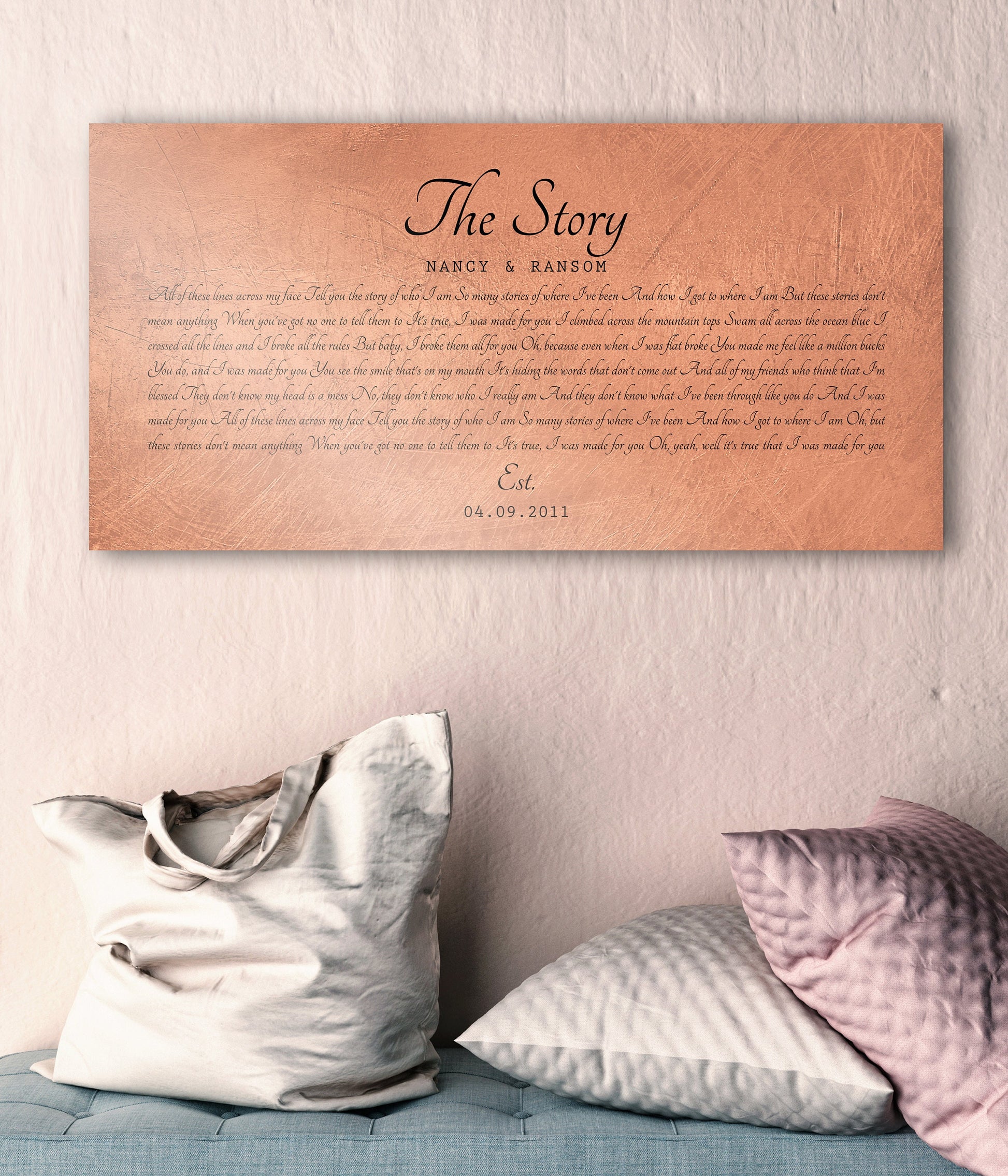 Personalized Distressed Copper Large Song Lyric Sign - HoneycombProverbs - Signs - Copper Anniversary Gifts