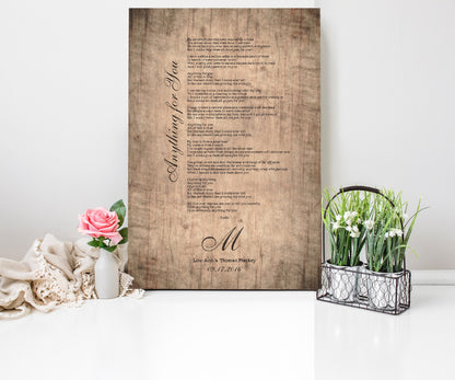 Wood Anniversary Monogrammed Song Lyric Sign - HoneycombProverbs - Signs - 5 year anniversary gifts
