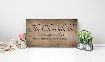 5th Anniversary Joshua 24:15 Family Name Sign, room view, 5th anniversary wood